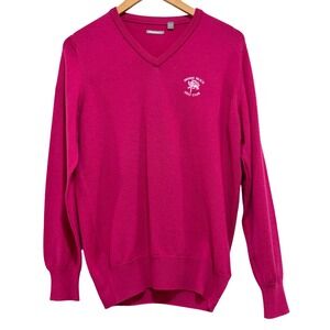 Ashworth Mens Small 100% Merino Wool Pink Omaha Beach Golf Club V-Neck Sweater